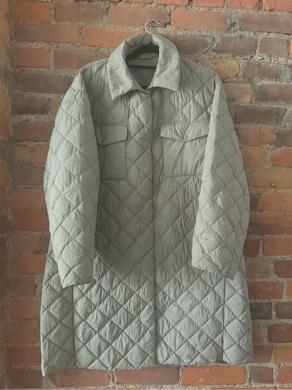 Uniqlo Quilted Long Puffer Coat in Khaki - small